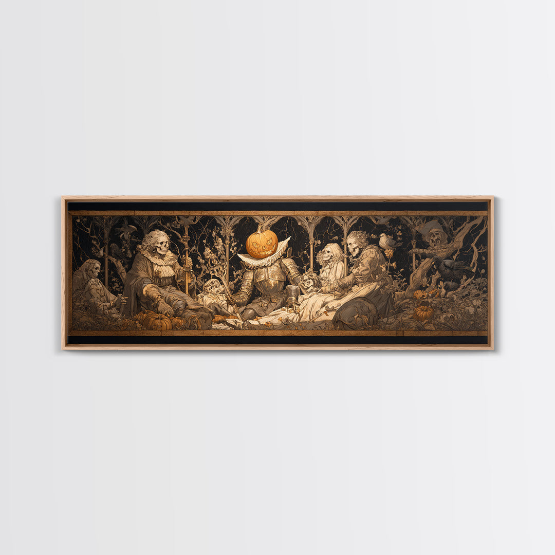 The Pumpkin Paladin, Danse Macabre Art, Extra Wide Wall Art, Gothic Horror Wall Art, Canvas Print, Halloween Wall Art