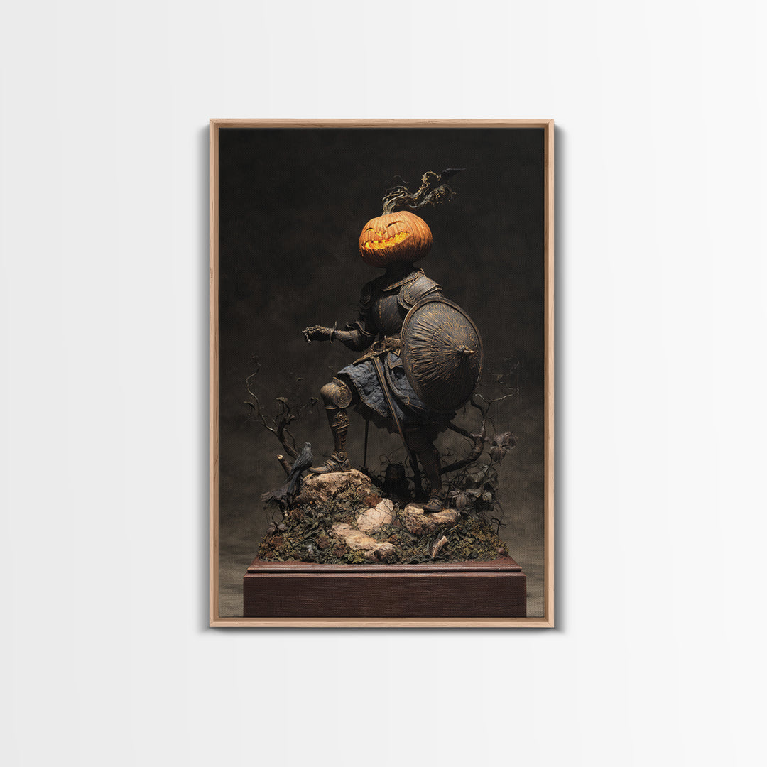The Pumpkin Paladin, Baroque Witchcraft Art, Vertical Wall Art, Macabre Wall Art, Framed Canvas Print, Halloween Wall Art