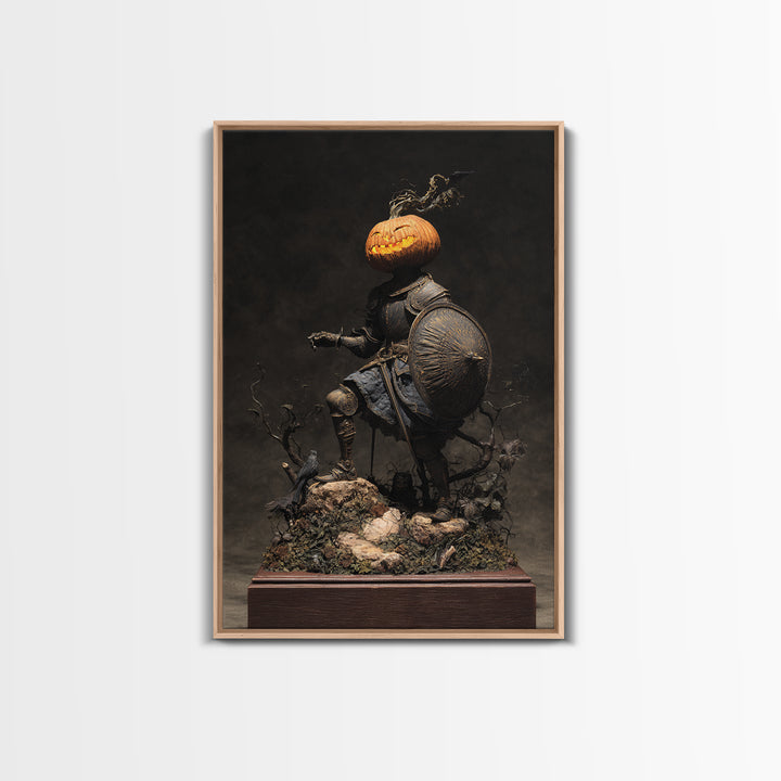The Pumpkin Paladin, Baroque Witchcraft Art, Vertical Wall Art, Macabre Wall Art, Framed Canvas Print, Halloween Wall Art