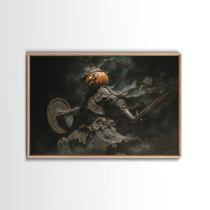 The Pumpkin Paladin, Dark Romantic Horror Art, Landscape Wall Art, Dark Fantasy Wall Art, Framed Canvas Print, Halloween Wall Art