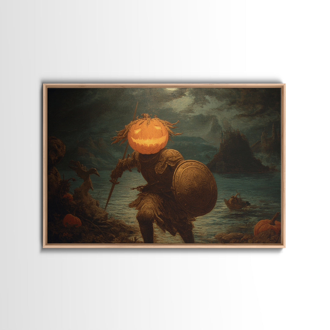 The Pumpkin Paladin, Symbolist Gothic Landscape, Landscape Wall Art, Dark Fantasy Wall Art, Framed Canvas Print, Halloween Wall Art