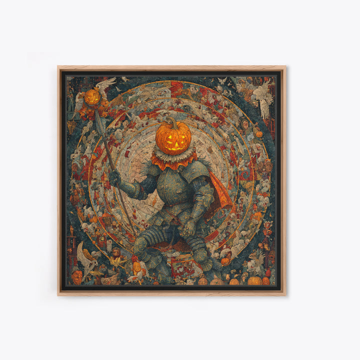 The Pumpkin Paladin, Grotesque Carnival Art, Square Wall Art, Dark Fantasy Wall Art, Canvas Print, Halloween Wall Art, Seasonal Home Decor