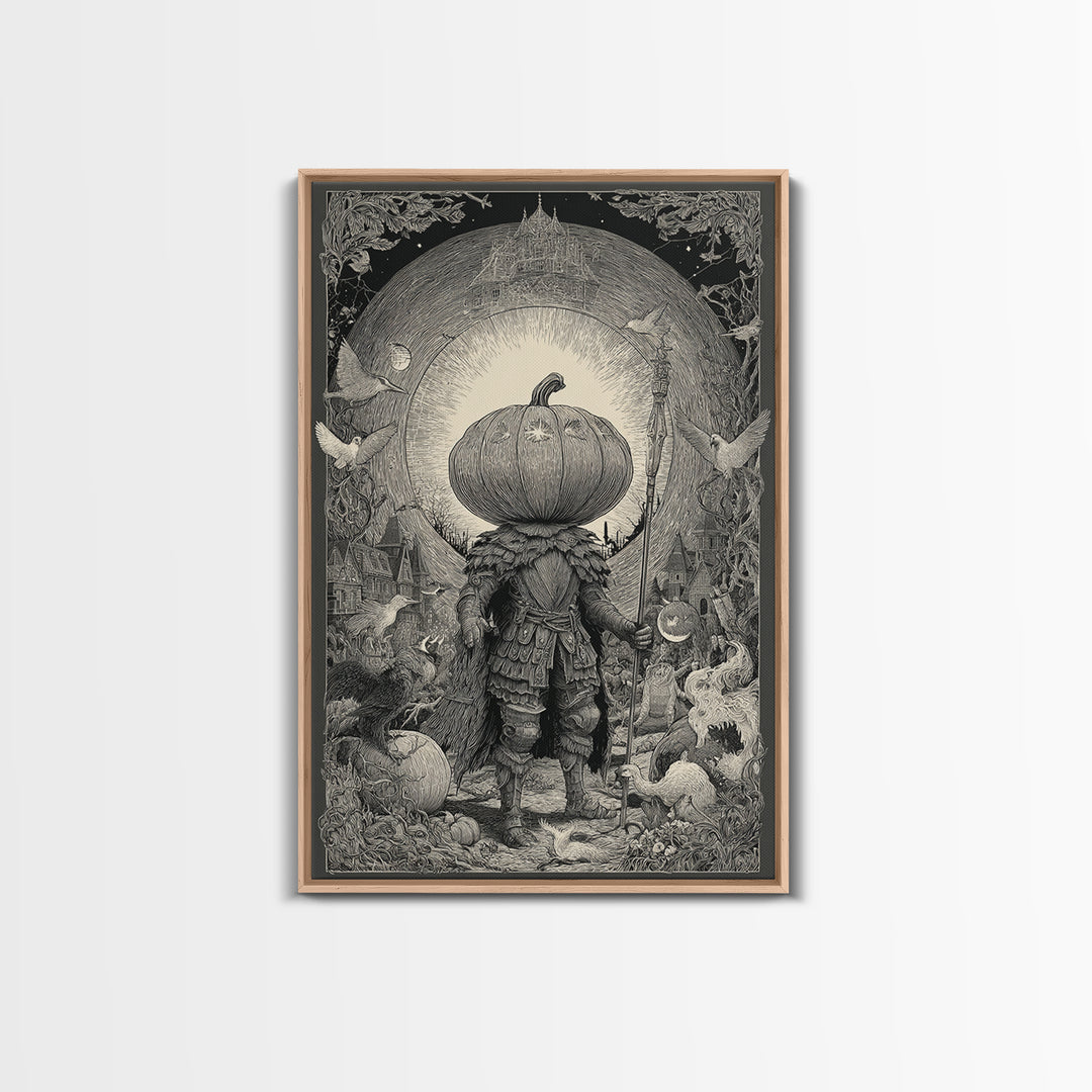 The Pumpkin Paladin, Victorian Macabre Art, Vertical Wall Art, Macabre Wall Art, Canvas Print, Halloween Wall Art, Statement Wall Art
