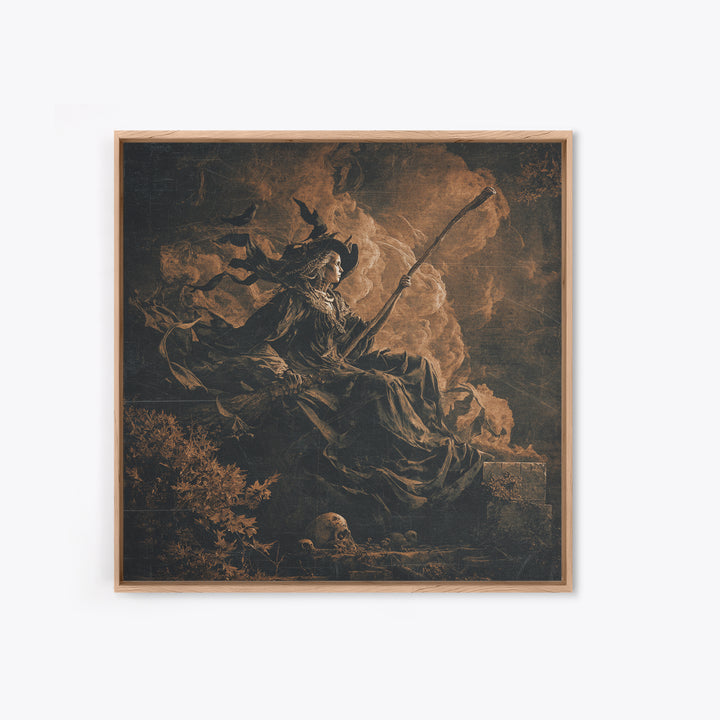 The Necromancer Queen, Baroque Witchcraft Art, Square Wall Art, Gothic Horror Wall Art, Canvas Print, Halloween Wall Art