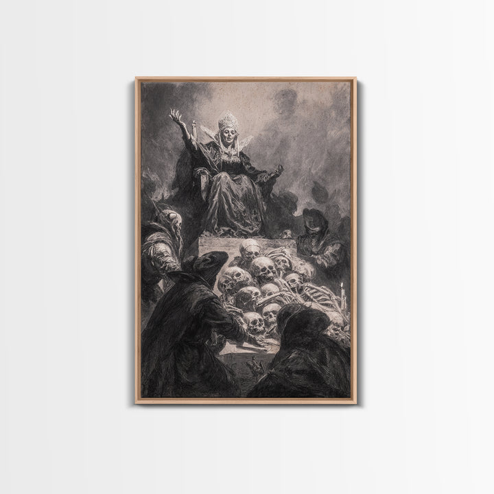 The Necromancer Queen, Dark Romantic Horror Art, Vertical Wall Art, Macabre Wall Art, Framed Canvas Print, Halloween Wall Art