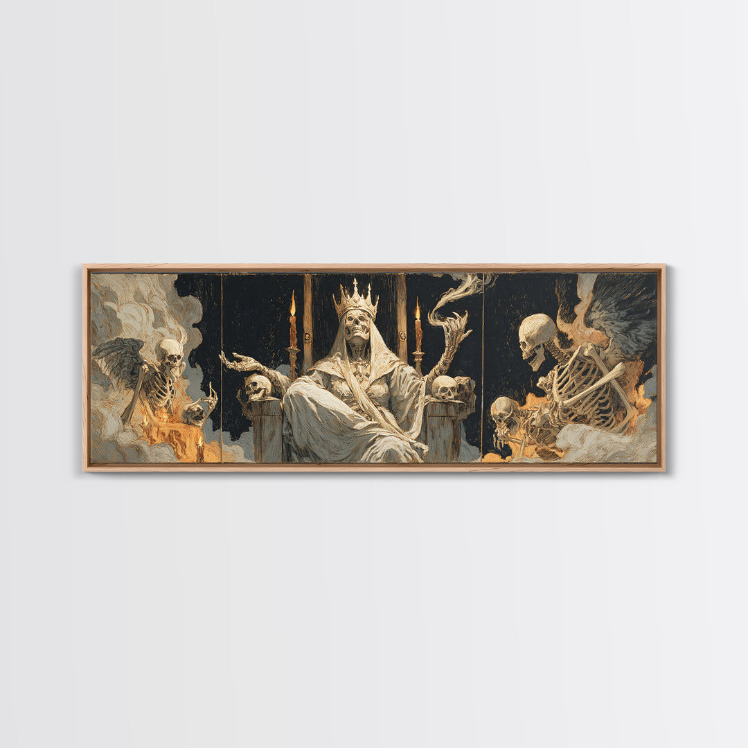 The Necromancer Queen, Visionary Gothic Art, Extra Wide Wall Art, Dark Halloween Decor, Canvas Print, Halloween Wall Art