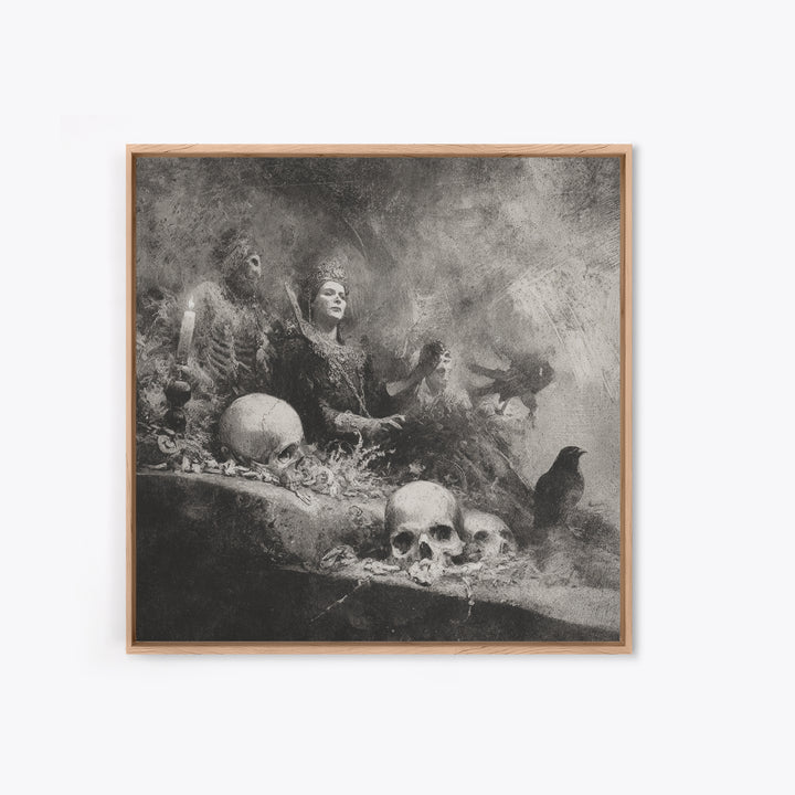 The Necromancer Queen, Symbolist Dream Art, Square Wall Art, Macabre Wall Art, Canvas Print, Halloween Wall Art