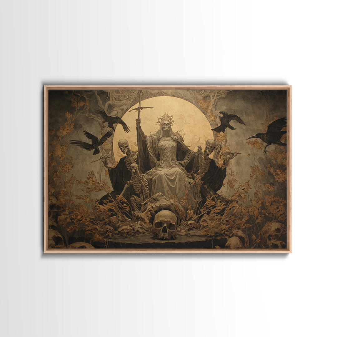 The Necromancer Queen, Symbolist Gothic Landscape, Landscape Wall Art, Dark Halloween Decor, Framed Canvas Print, Halloween Wall Art