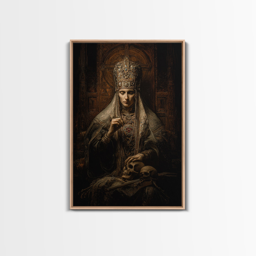 The Necromancer Queen, Ornate Symbolist Art, Vertical Wall Art, Dark Halloween Decor, Canvas Print, Halloween Wall Art
