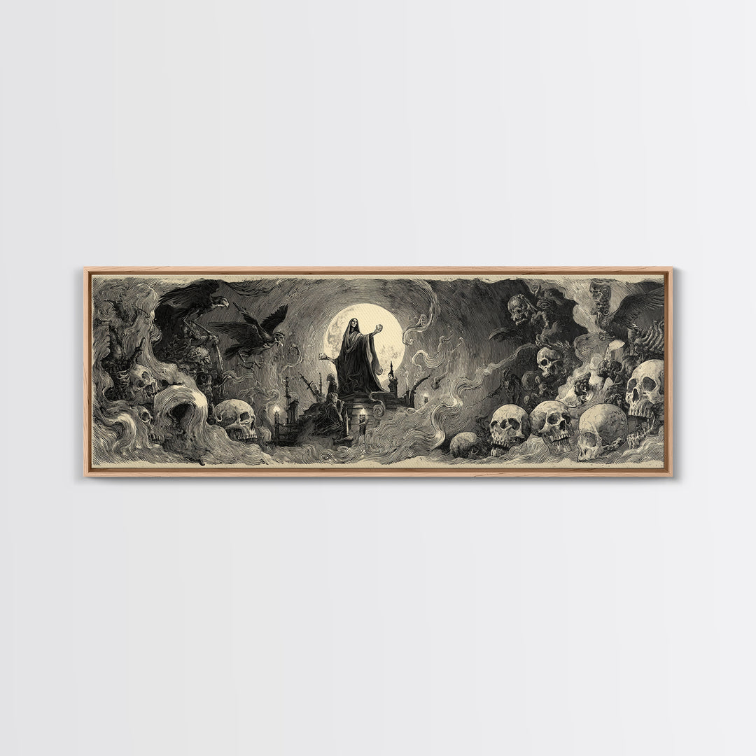 The Necromancer Queen, Expressionist Nightmare Art, Extra Wide Wall Art, Dark Halloween Decor, Canvas Print, Halloween Wall Art