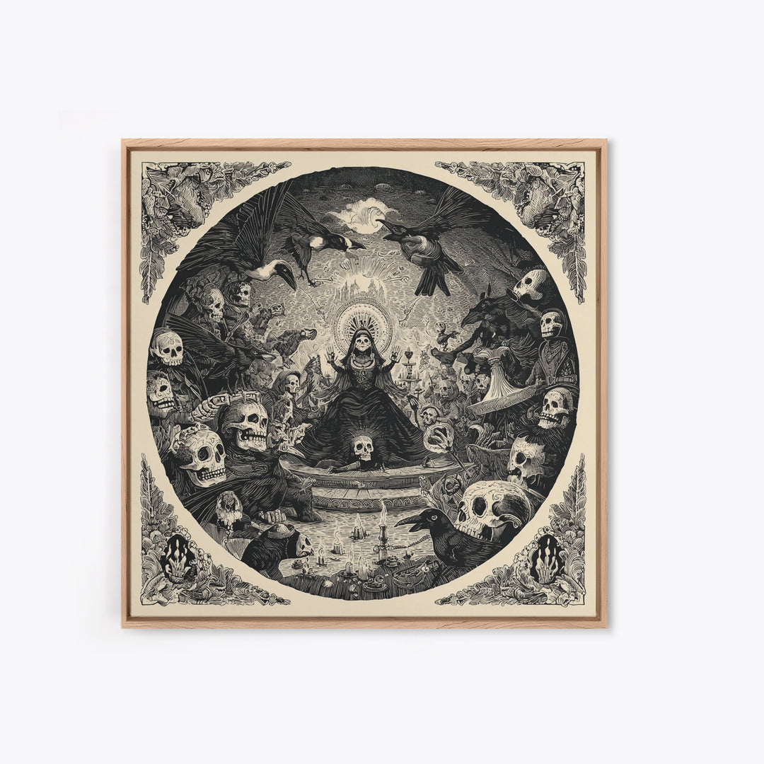 The Necromancer Queen, Macabre Folk Print Art, Square Wall Art, Macabre Wall Art, Canvas Print, Halloween Wall Art