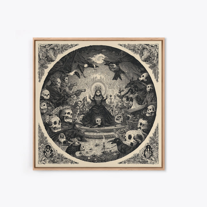 The Necromancer Queen, Macabre Folk Print Art, Square Wall Art, Macabre Wall Art, Canvas Print, Halloween Wall Art