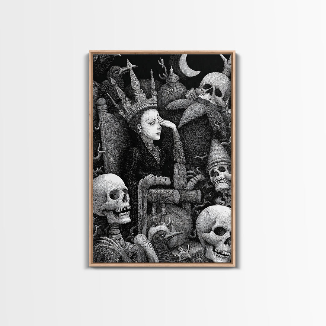 The Necromancer Queen, Victorian Macabre Art, Vertical Wall Art, Gothic Horror Wall Art, Framed Canvas Print, Halloween Wall Art