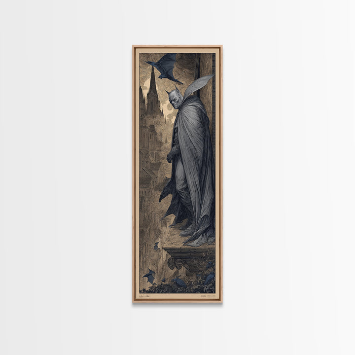 The Bat Prince, Gothic Engraving Art, Tall Narrow Wall Art, Dark Fantasy Wall Art, Framed Canvas Print, Halloween Wall Art