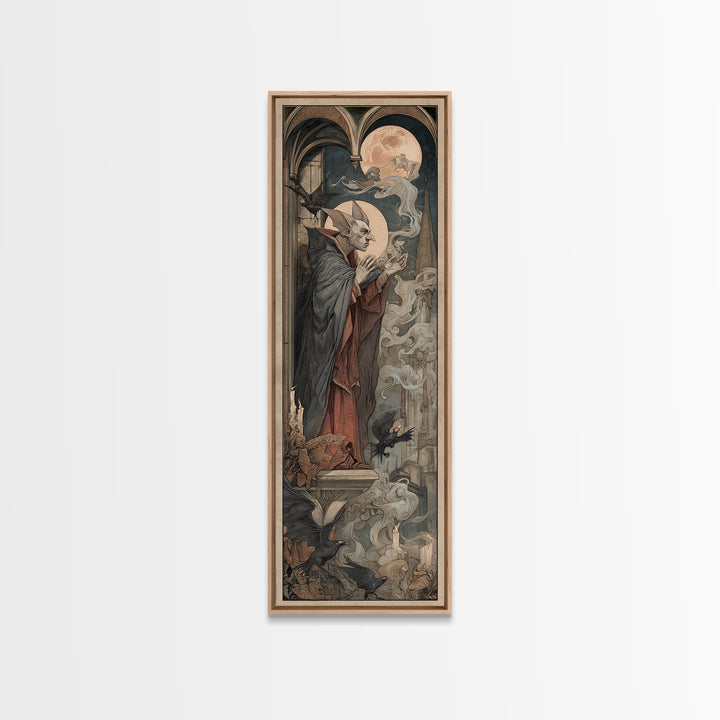 The Bat Prince, Dark Renaissance Art, Tall Narrow Wall Art, Dark Halloween Decor, Framed Canvas Print, Halloween Wall Art