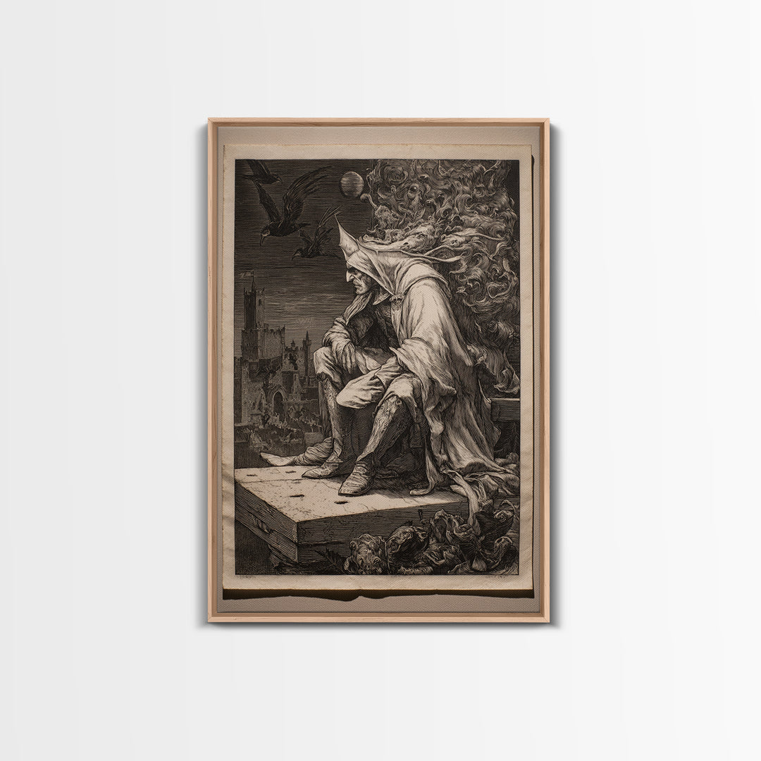 The Bat Prince, Renaissance Engraving Art, Vertical Wall Art, Macabre Wall Art, Canvas Print, Halloween Wall Art, Halloween Decor