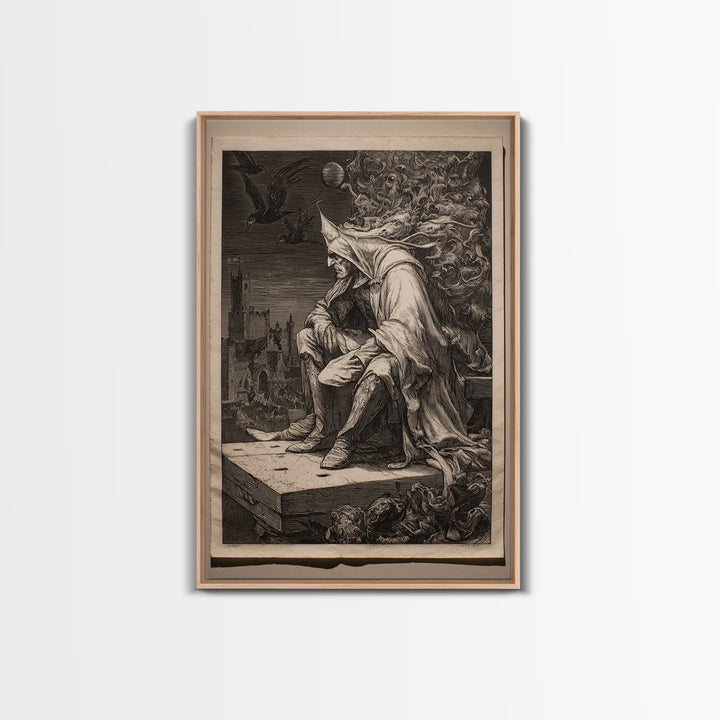 The Bat Prince, Renaissance Engraving Art, Vertical Wall Art, Macabre Wall Art, Canvas Print, Halloween Wall Art, Halloween Decor