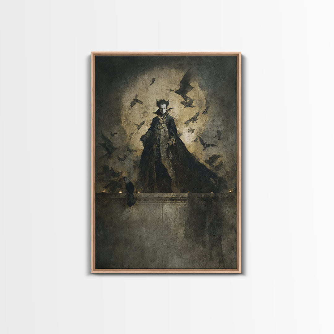 The Bat Prince, Dark Romantic Horror Art, Vertical Wall Art, Gothic Horror Wall Art, Framed Canvas Print, Halloween Wall Art