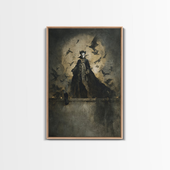 The Bat Prince, Dark Romantic Horror Art, Vertical Wall Art, Gothic Horror Wall Art, Framed Canvas Print, Halloween Wall Art