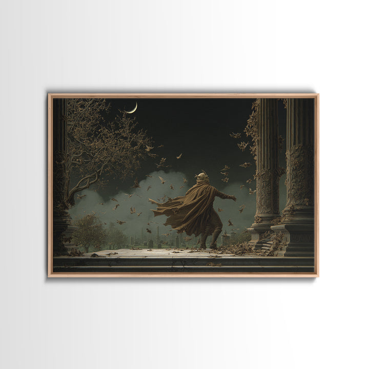 The Bat Prince, Romantic Gothic Landscape, Landscape Wall Art, Dark Halloween Decor, Framed Canvas Print, Halloween Wall Art