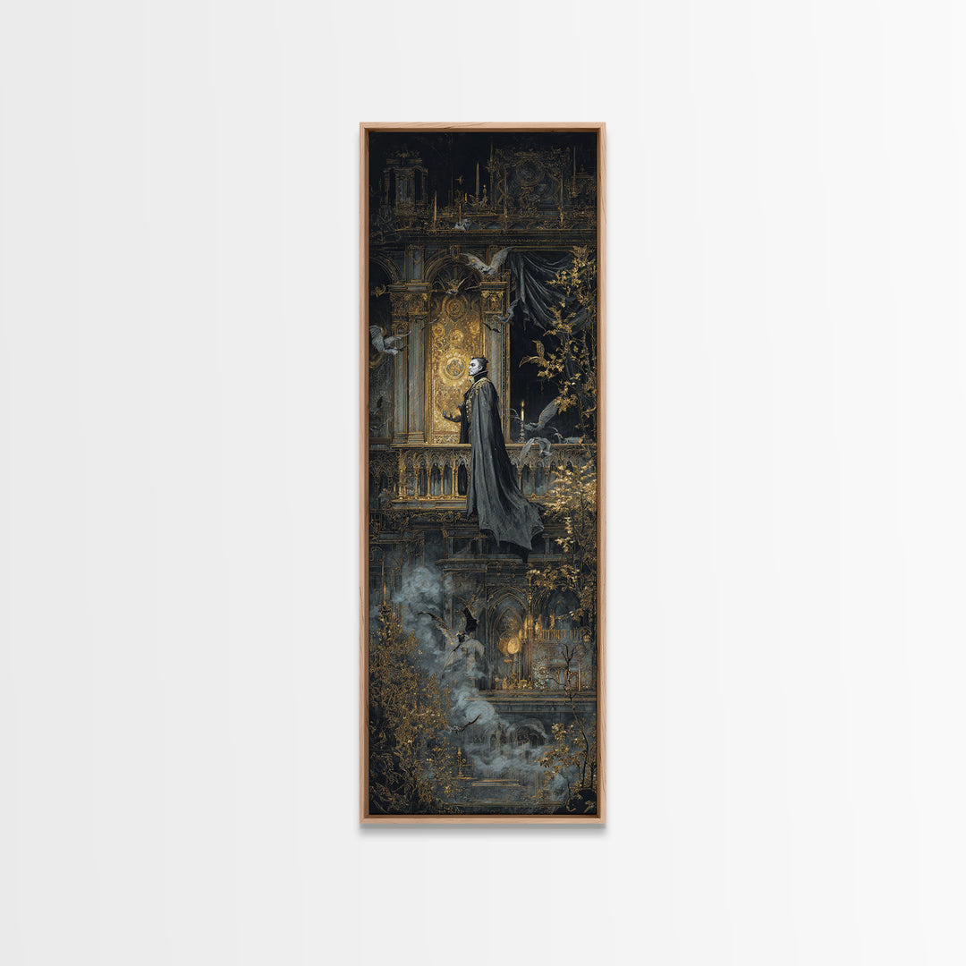 The Bat Prince, Ornate Symbolist Art, Tall Narrow Wall Art, Dark Halloween Decor, Canvas Print, Halloween Wall Art