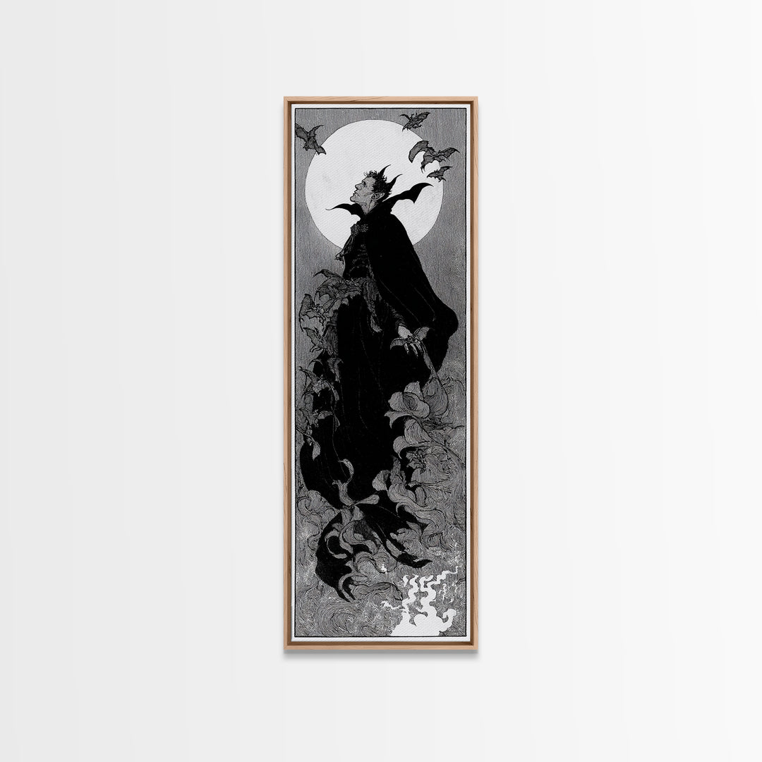 The Bat Prince, Decadent Line Art, Tall Narrow Wall Art, Gothic Horror Wall Art, Canvas Print, Halloween Wall Art