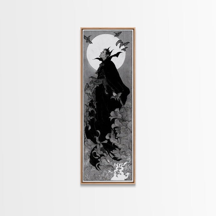 The Bat Prince, Decadent Line Art, Tall Narrow Wall Art, Gothic Horror Wall Art, Canvas Print, Halloween Wall Art