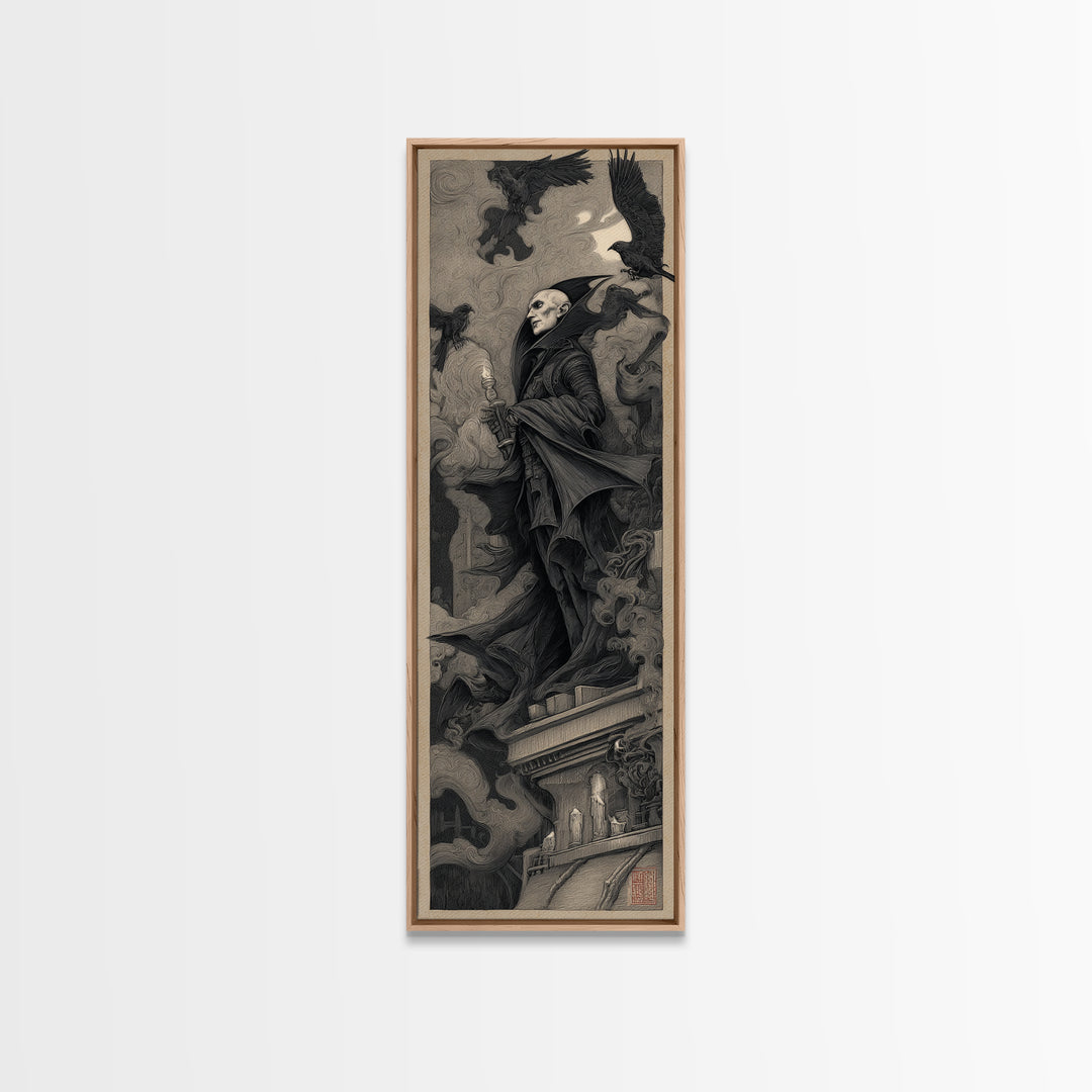 The Bat Prince, Biomechanical Horror Art, Tall Narrow Wall Art, Dark Fantasy Wall Art, Framed Canvas Print, Halloween Wall Art