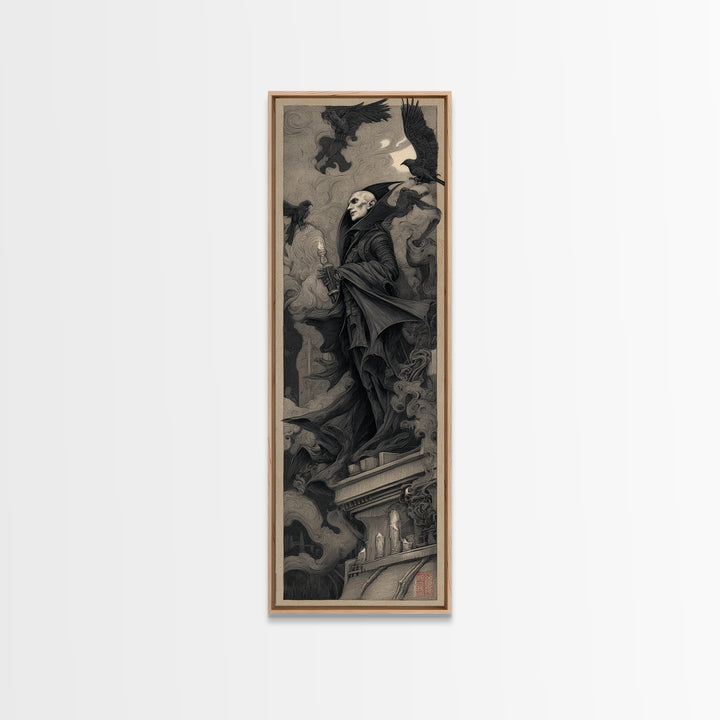 The Bat Prince, Biomechanical Horror Art, Tall Narrow Wall Art, Dark Fantasy Wall Art, Framed Canvas Print, Halloween Wall Art