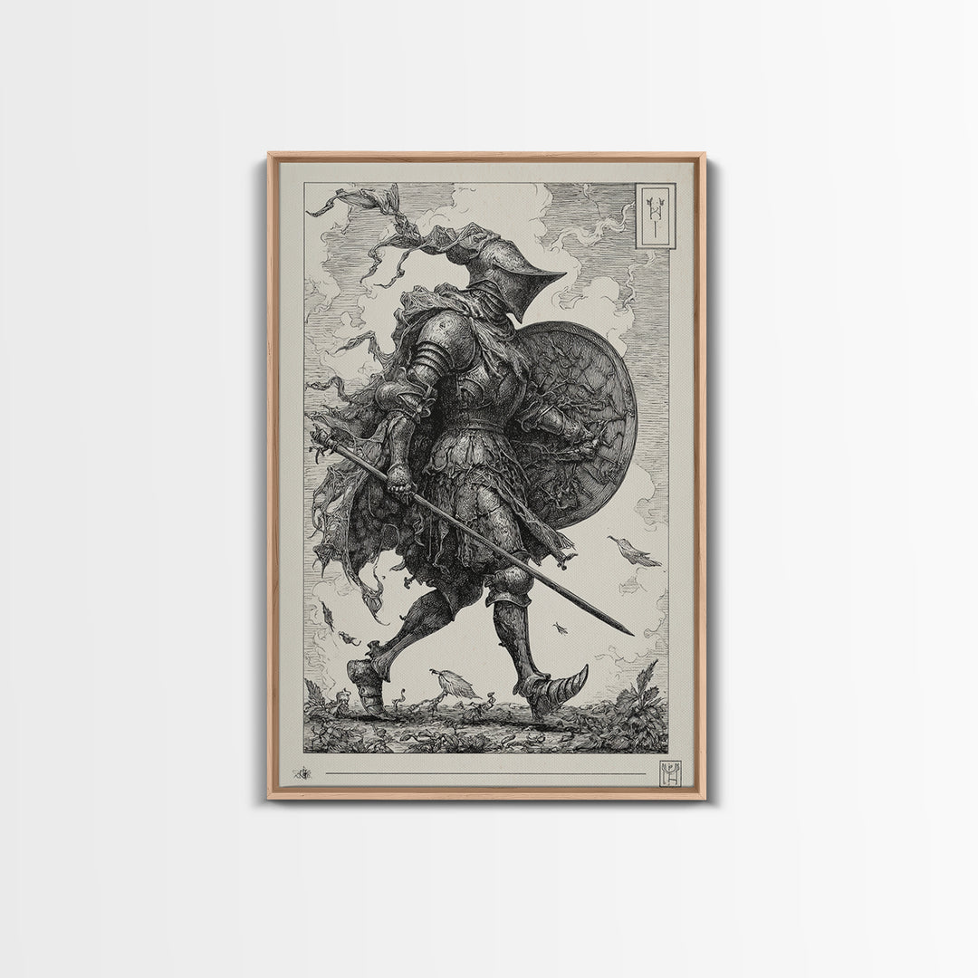 The Spider Knight, Renaissance Engraving Art, Vertical Wall Art, Macabre Wall Art, Canvas Print, Halloween Wall Art, Spooky Wall Decor
