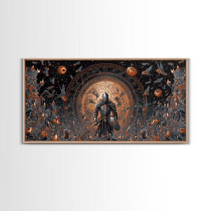 The Spider Knight, Apocalyptic Romantic Art, Wide Panoramic Art, Gothic Horror Wall Art, Canvas Print, Halloween Wall Art, Halloween Decor