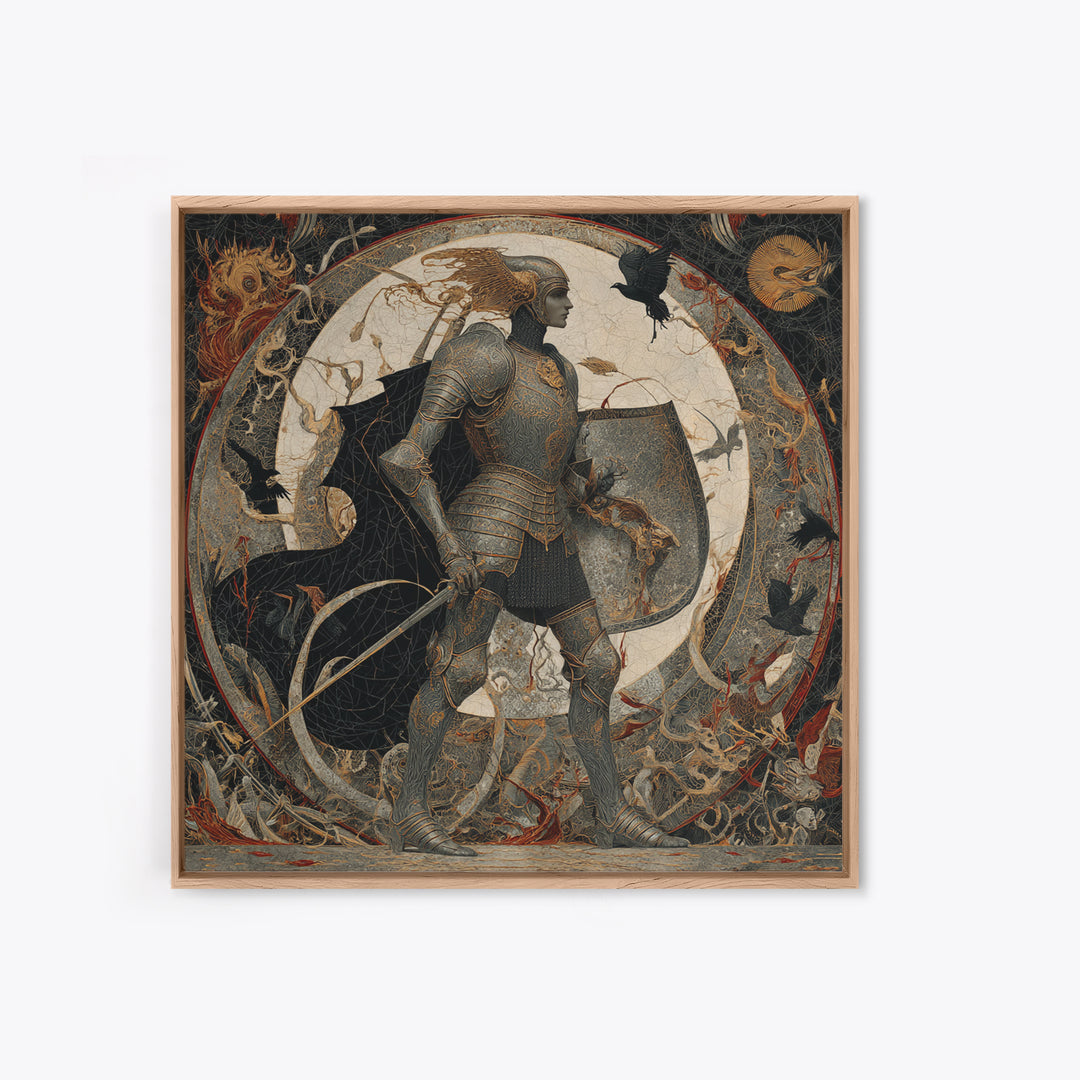 The Spider Knight, Dark Symbolist Art, Square Wall Art, Dark Halloween Decor, Framed Canvas Print, Halloween Wall Art