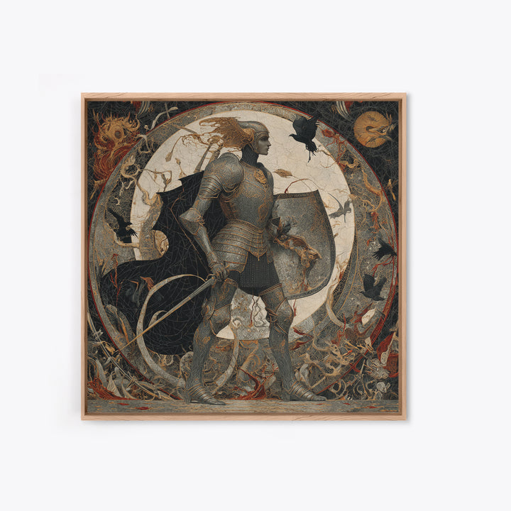 The Spider Knight, Dark Symbolist Art, Square Wall Art, Dark Halloween Decor, Framed Canvas Print, Halloween Wall Art