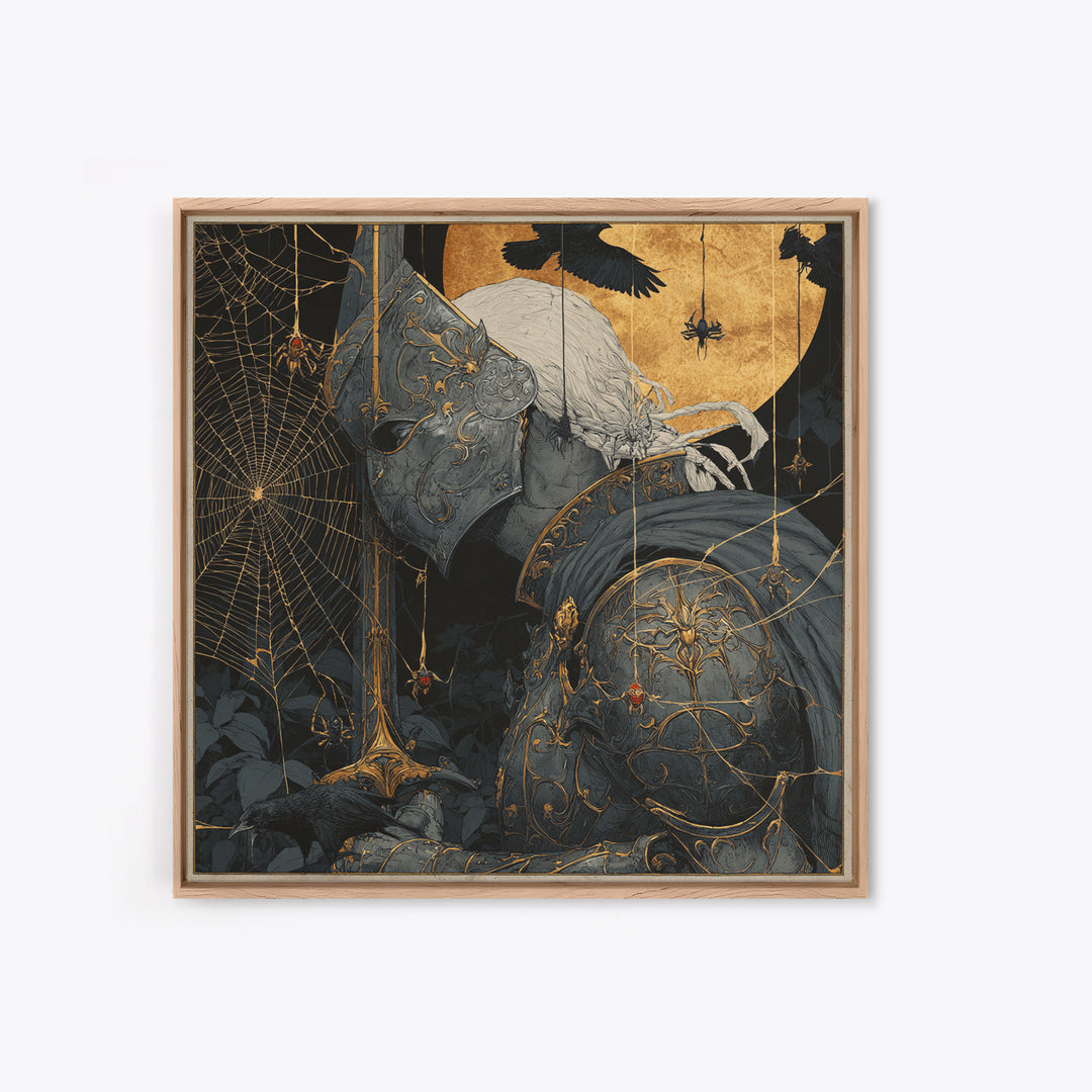 The Spider Knight, Symbolist Etching Art, Square Wall Art, Macabre Wall Art, Canvas Print, Halloween Wall Art, Halloween Decor