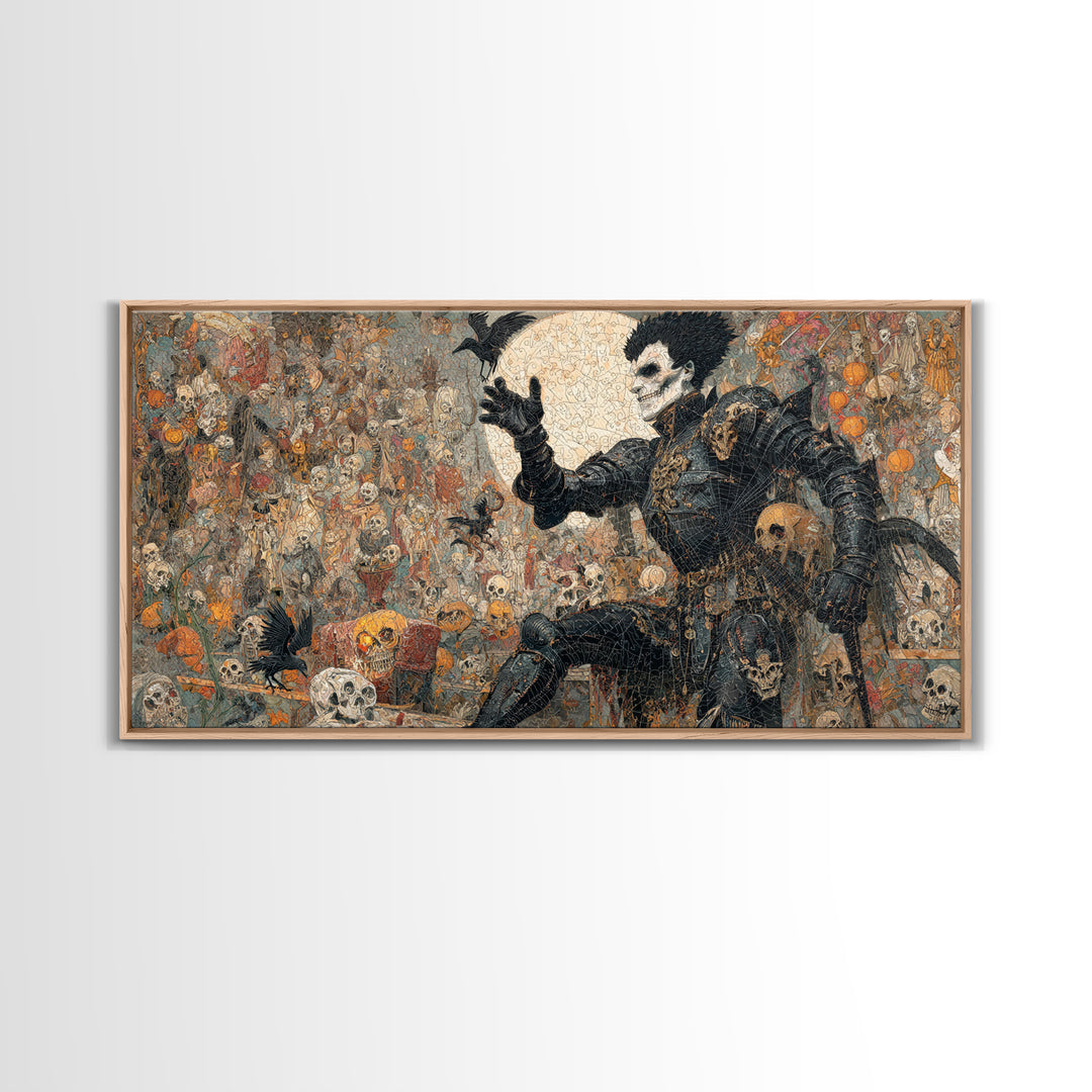 The Spider Knight, Grotesque Carnival Art, Wide Panoramic Art, Macabre Wall Art, Framed Canvas Print, Halloween Wall Art, Halloween Decor