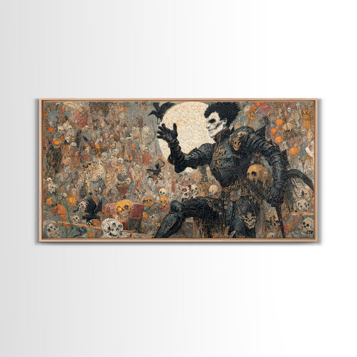 The Spider Knight, Grotesque Carnival Art, Wide Panoramic Art, Macabre Wall Art, Framed Canvas Print, Halloween Wall Art, Halloween Decor