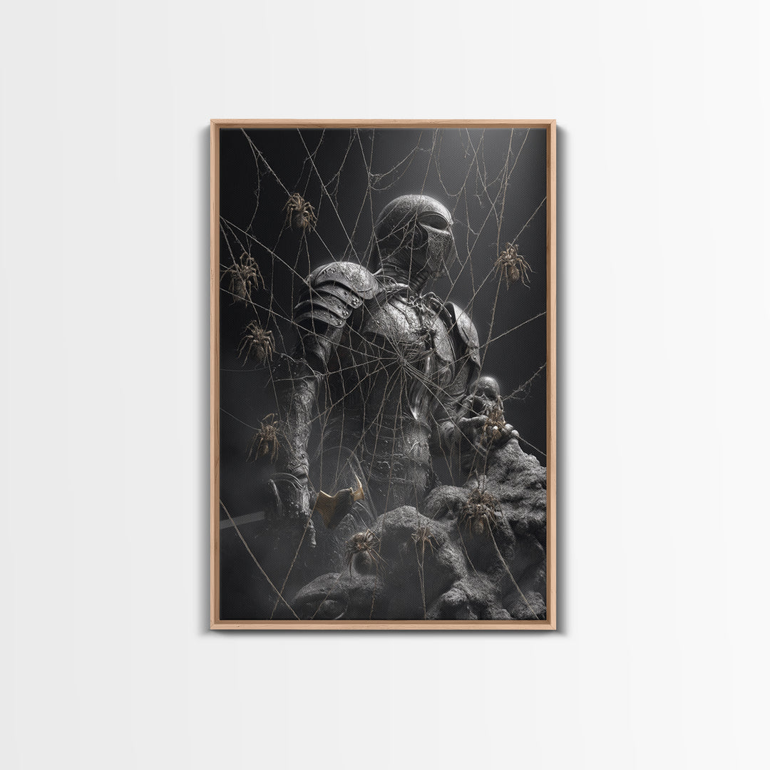 The Spider Knight, Biomechanical Horror Art, Vertical Wall Art, Gothic Horror Wall Art, Canvas Print, Halloween Wall Art, Gothic Home Decor