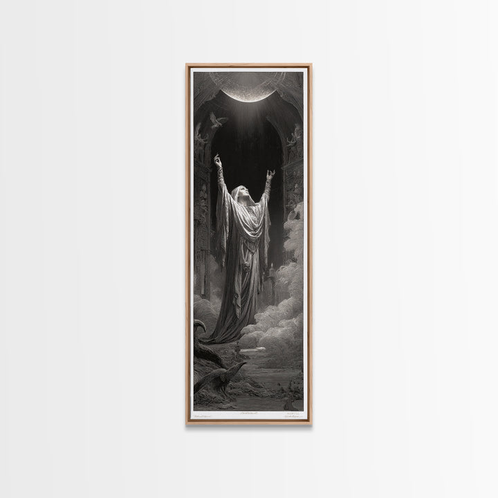 The Moon Priestess, Gothic Engraving Art, Tall Narrow Wall Art, Gothic Horror Wall Art, Canvas Print, Halloween Wall Art