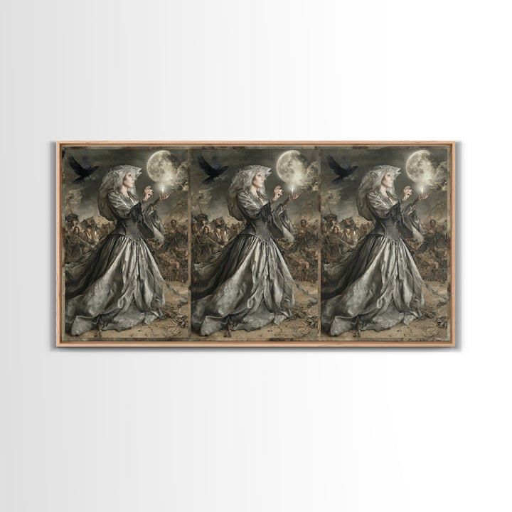 The Moon Priestess, Northern Renaissance Horror, Wide Panoramic Art, Macabre Wall Art, Framed Canvas Print, Halloween Wall Art