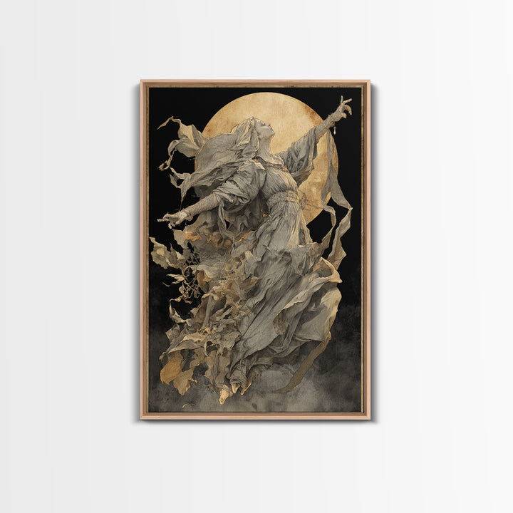 The Moon Priestess, Dark Renaissance Art, Vertical Wall Art, Dark Halloween Decor, Canvas Print, Halloween Wall Art