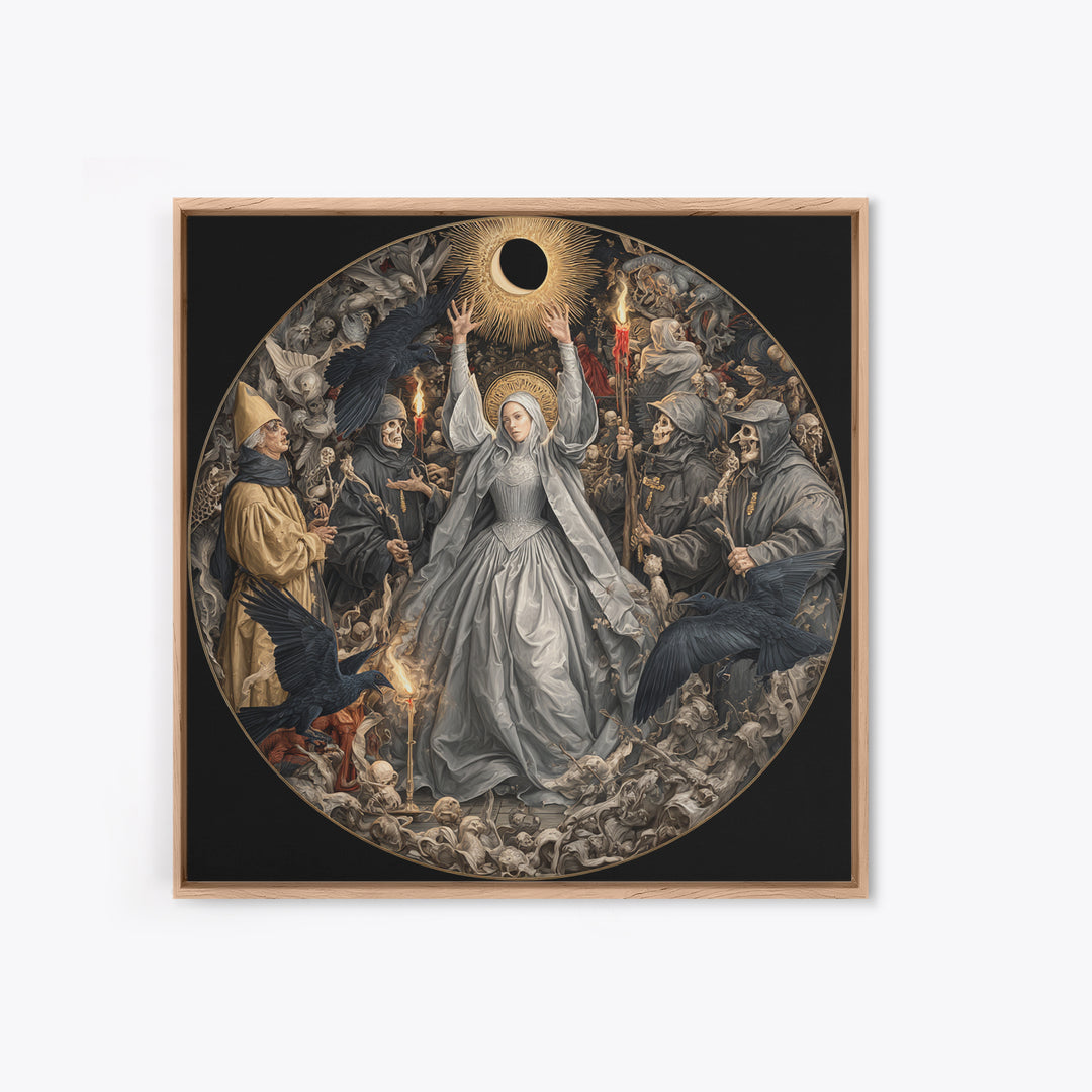The Moon Priestess, Danse Macabre Art, Square Wall Art, Dark Halloween Decor, Framed Canvas Print, Halloween Wall Art