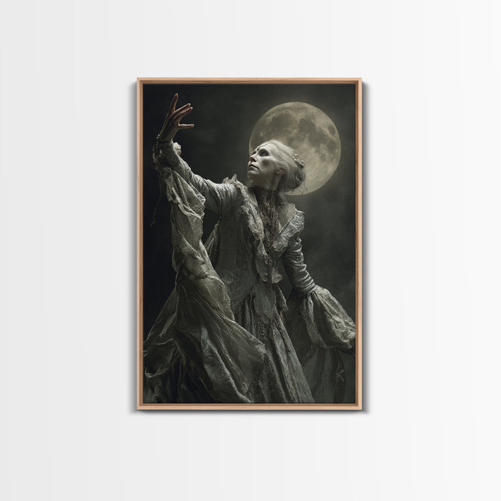The Moon Priestess, Gothic Nightmare Art, Vertical Wall Art, Dark Halloween Decor, Canvas Print, Halloween Wall Art, Gothic Home Decor