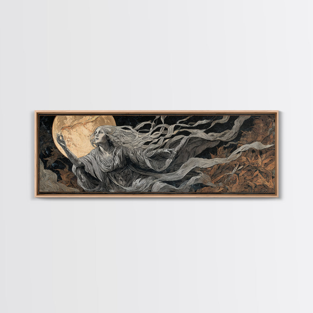 The Moon Priestess, Visionary Gothic Art, Extra Wide Wall Art, Dark Fantasy Wall Art, Framed Canvas Print, Halloween Wall Art