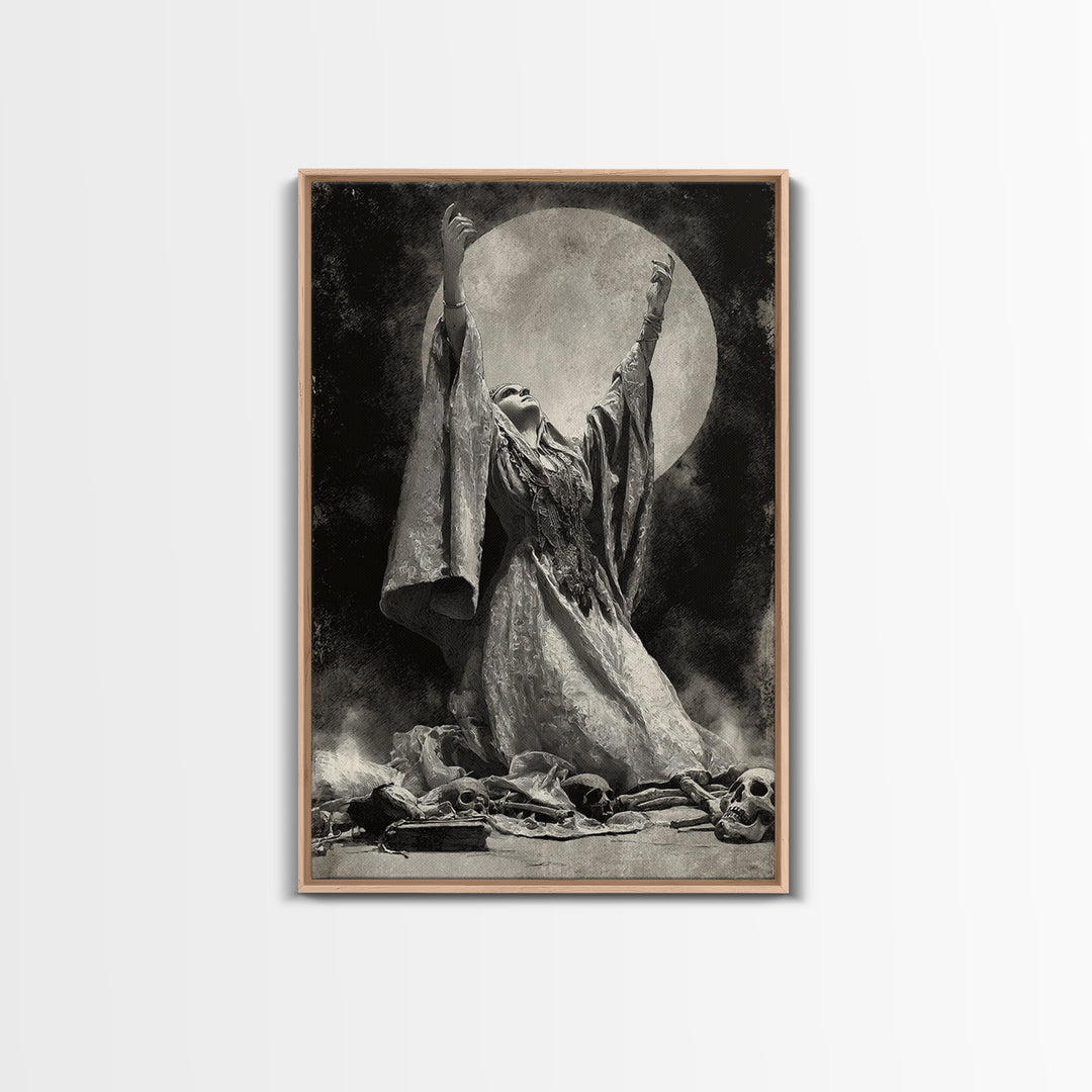 The Moon Priestess, Decadent Gothic Art, Vertical Wall Art, Gothic Horror Wall Art, Framed Canvas Print, Halloween Wall Art