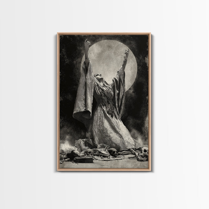 The Moon Priestess, Decadent Gothic Art, Vertical Wall Art, Gothic Horror Wall Art, Framed Canvas Print, Halloween Wall Art