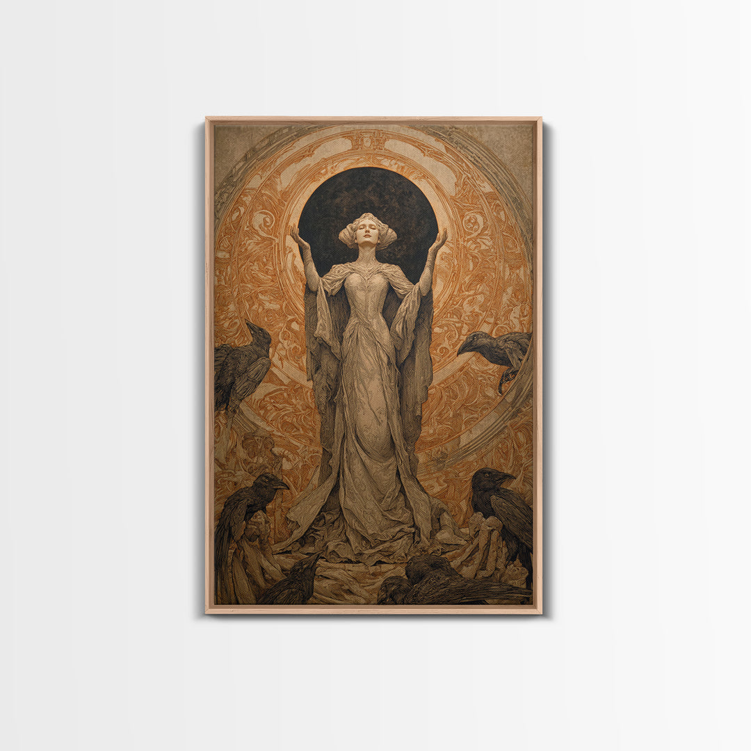 The Moon Priestess, Symbolist Death Art, Vertical Wall Art, Dark Halloween Decor, Canvas Print, Halloween Wall Art