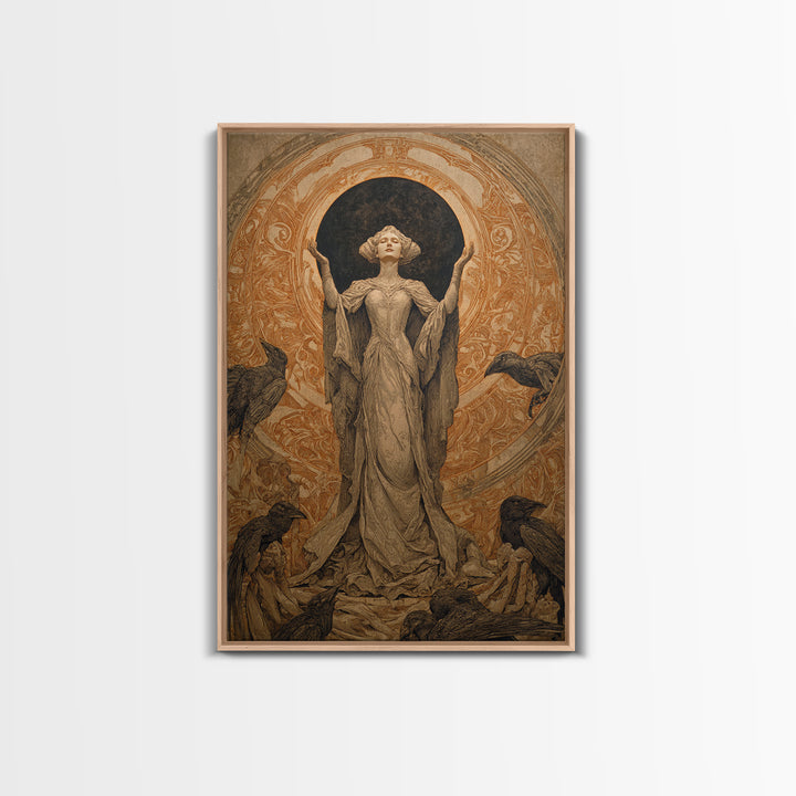 The Moon Priestess, Symbolist Death Art, Vertical Wall Art, Dark Halloween Decor, Canvas Print, Halloween Wall Art