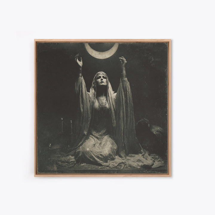 The Moon Priestess, Dark Symbolist Art, Square Wall Art, Dark Fantasy Wall Art, Framed Canvas Print, Halloween Wall Art