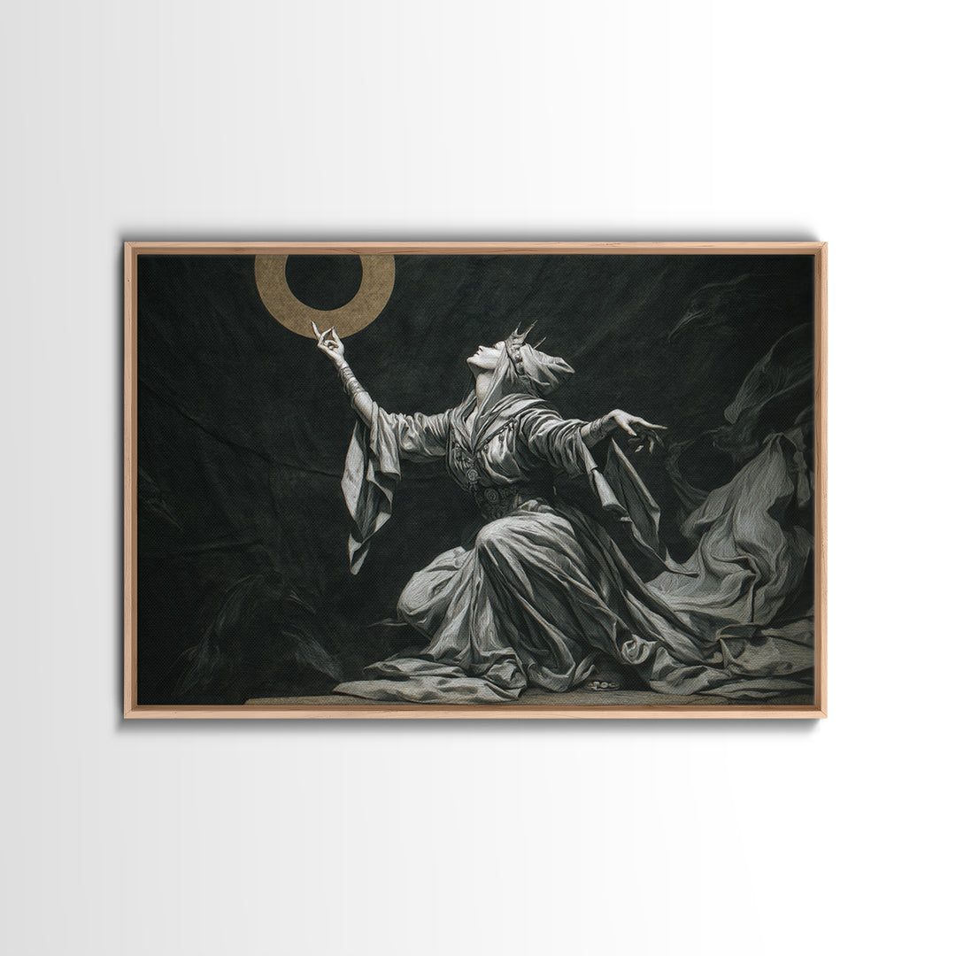The Moon Priestess, Expressionist Nightmare Art, Landscape Wall Art, Dark Halloween Decor, Framed Canvas Print, Halloween Wall Art