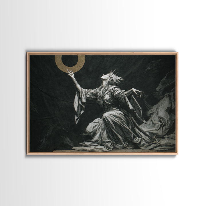 The Moon Priestess, Expressionist Nightmare Art, Landscape Wall Art, Dark Halloween Decor, Framed Canvas Print, Halloween Wall Art